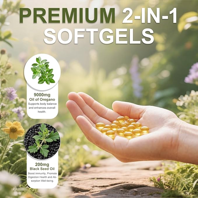 Oil of Oregano 840 Softgel 2-in-1 Oregano Supplement for Immune Health with High Carvacrol &amp Thymoquinone Black Seed Oil | Plant Based Non-GMO | Antioxidant &amp Immune Support (3 Pack)