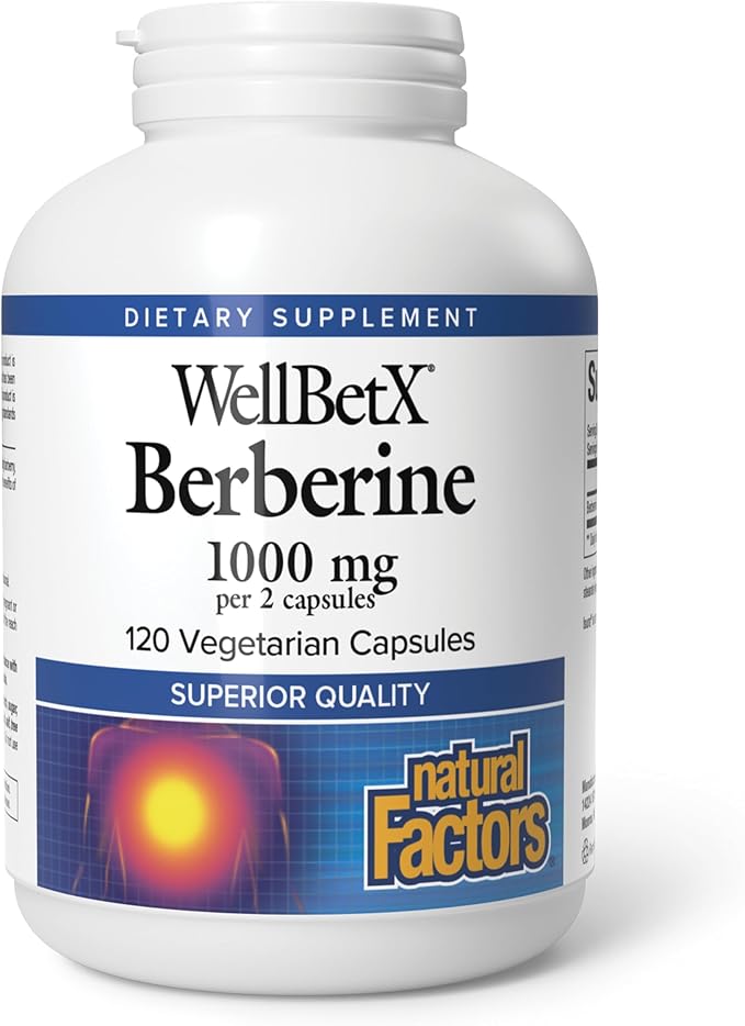 Natural Factors WellBetX Berberine - Daily Supplement Supports Metabolic Health - Formula Supports Healthy Heart - Gluten-Free &amp Vegan - 120 Vegetarian Capsules (120 Servings)