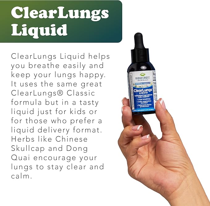 Ridgecrest Herbals ClearLungs Liquid Herbal Supplement Orange Flavor Alcohol Free for Adults and Kids Natural Lung and Nasal Wellness Formula for Bronchial and Mucus Support (2 fl oz 29 Servings)