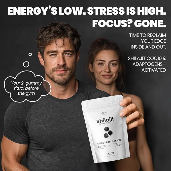 Performance Shilajit Gummies with CoQ10 and Ashwagandha – Pure 7-in-1 Formula with 75% Fulvic Acid &amp 92+ Minerals – For Men &amp Women Energy Focus &amp Stress Support – 60 Sugar-Free Himalay