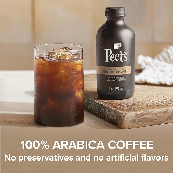 Peet's Coffee Ultra Coffee Concentrate Instant Hot Cold Brew or Iced Coffee 100% Arabica Coffee - Espresso Forte 8 Fluid Ounce Bottle (16 Servings)