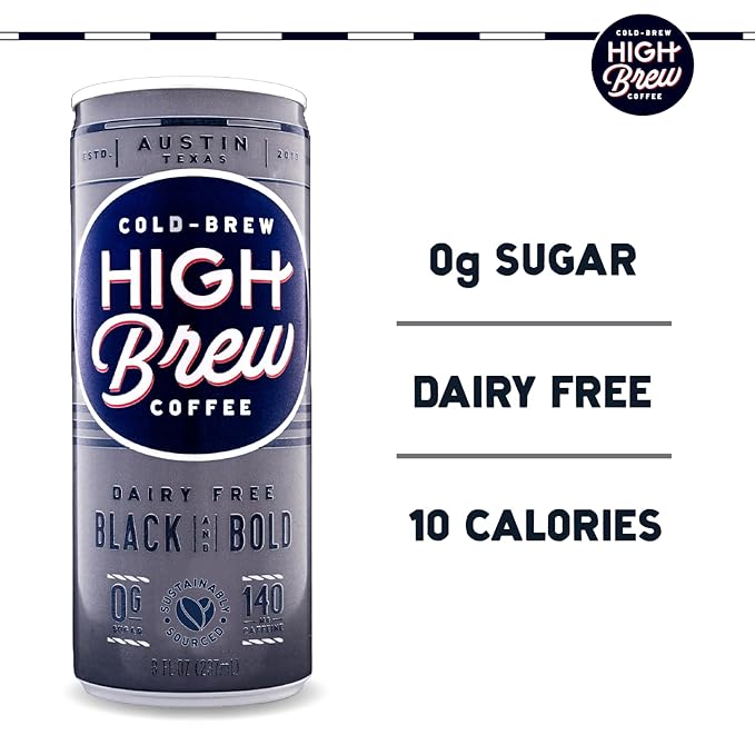 High Brew Black &amp Bold Cold Brew Coffee Caffeinated Dairy Free 8 Ounces (Pack Of 12)