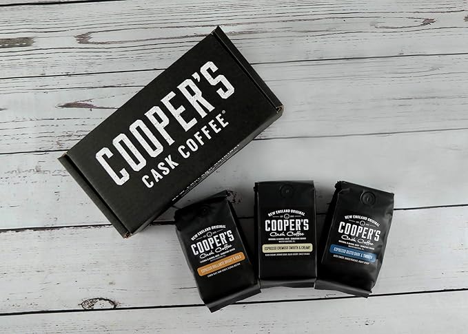 Espresso Coffee Box Set (Brazilian Kenya Ethiopian Profile For Espresso) 3 Bags Ground Coffee 24oz and Bourbon &amp Whiskey Barrel Aged Coffee - Ground - 4 Bag Coffee Set 16oz
