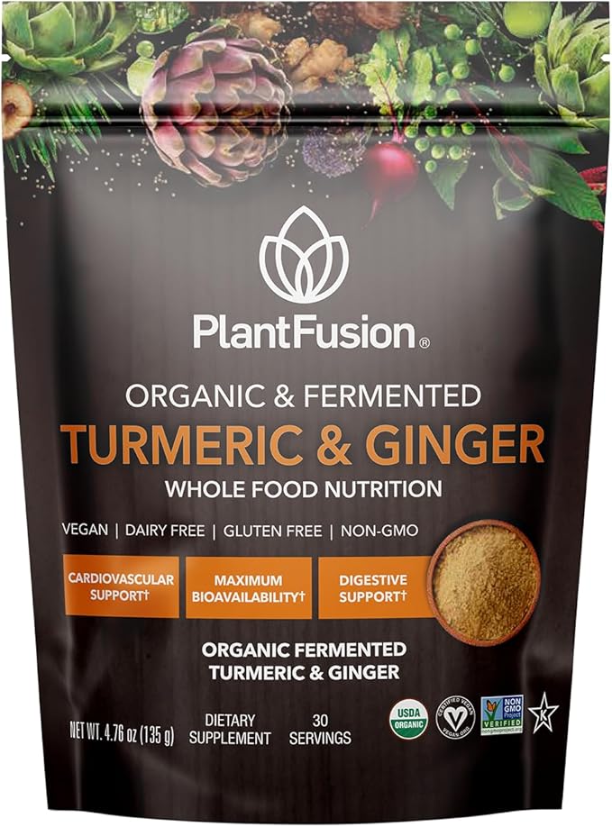 PlantFusion Turmeric and Ginger Drink Mix - Fermented Whole Food Nutrition Herbal Supplement Powder with Curcuminoids - USDA Certified Organic Non-GMO Vegan Gluten-Free 4.76 oz 30 Servings