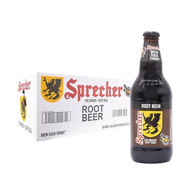 Sprecher Root Beer in 16 fl oz Glass Bottles (24 Pack) Fire Brewed Root Beer Soda with Real Honey Naturally Flavored Craft Soda Caffeine Free Gluten Free Soft Drink