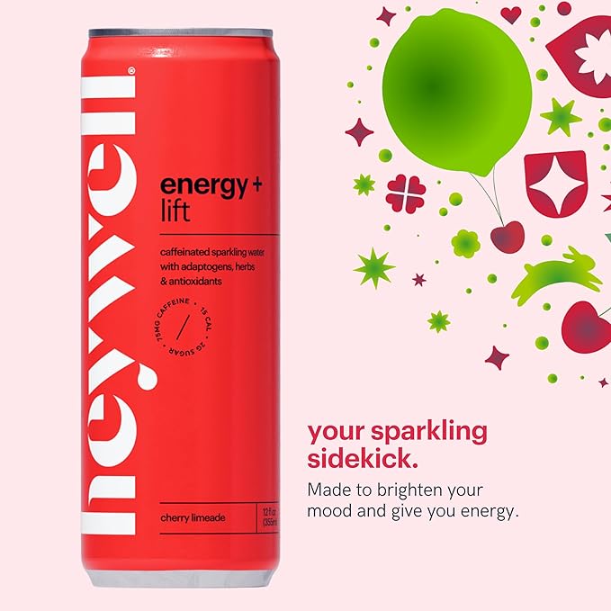 Heywell Sparkling Adaptogenic Water Energy and Focus Energy Variety Pack 12 Fluid Ounce (Pack of 12) - Caffeinated Organic Non GMO Vegan Gluten Free Dairy Free