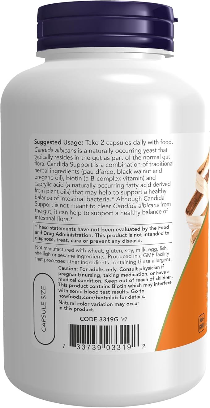 NOW Supplements Candida Support with Pau D'Arco Oregano Oil Black Walnut &amp Caprylic Acid 180 Veg Capsules
