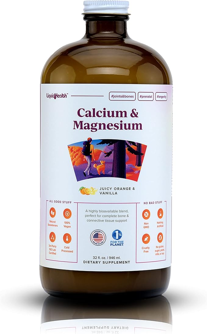 LIQUIDHEALTH Sleep Well Melatonin Drops &amp Calcium and Magnesium Liquid Joint Supplement Bundle - Natural Herbal Sleep Aid Promotes Relaxation Bone Tissue &amp Joint Support - USA Made Vegan
