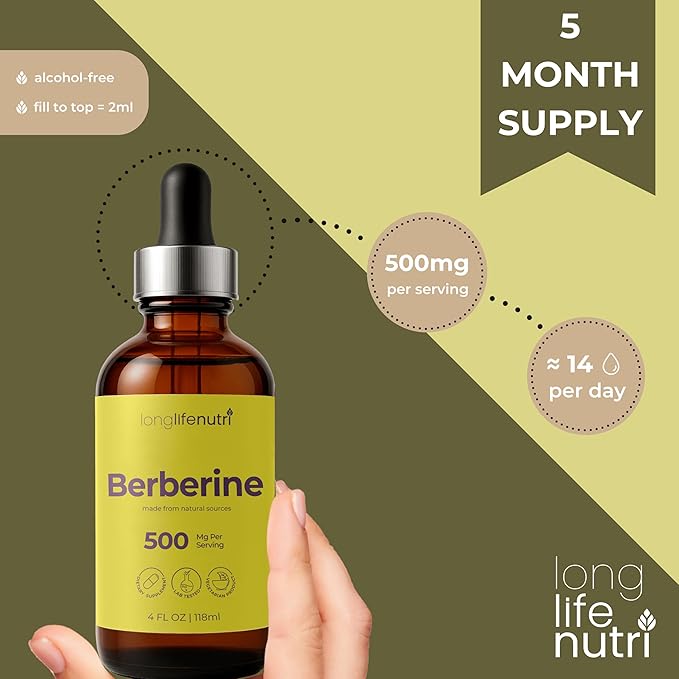 Berberine Liquid Drops - from Berberis Aristata Bark 4 FL OZ Organic Supplement for Gut Balance &amp Natural Energy Sugar-Free Extract Raspberry Flavor 5-Month Supply GMP Certified