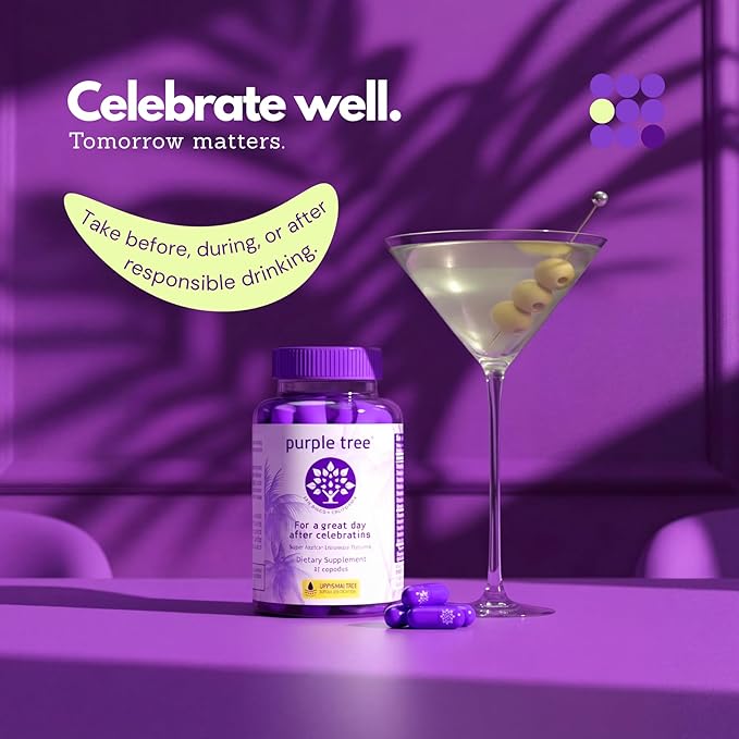 purple tree Post-Celebration Wellness Supplement for Liver Support &amp Hydration | Liposomal Dihydromyricetin (DHM) L-Glutathione Milk Thistle B Vitamins Minerals Willow Bark | 30 Pills