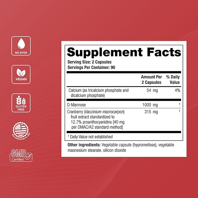 Theralogix TheraCran Max - Cranberry + D-Mannose Supplement for Men &amp Women - Urinary Tract Health Support - 90-Day Supply - NSF Certified - 180 Capsules