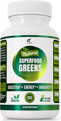 Organic Vegan Super Greens Capsules with Ashwagandha - Immune Support with All Natural Whole Food Nutrients Chlorella Moringa Spirulina Turmeric Kale. Improve Digestion Boost Energy - Detox Pills