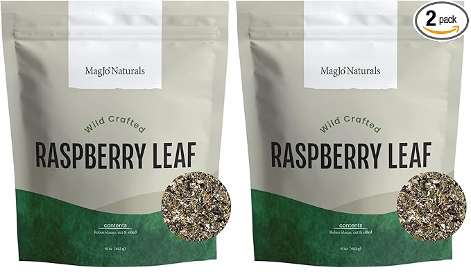 MagJo Naturals Red Raspberry Leaf (16 Oz) Dried leaves Wild-Harvest herbal tea Cut &amp Sifted Packaged in USA resealable bag (Pack of 2)