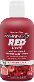 NaturesPlus Source of Life RED Multivitamin Liquid - 30 oz - Energy &amp Immune Support - with Exotic Red Fruits Lycopene &amp Lutein - Vegetarian &amp Gluten Free - 30 Servings