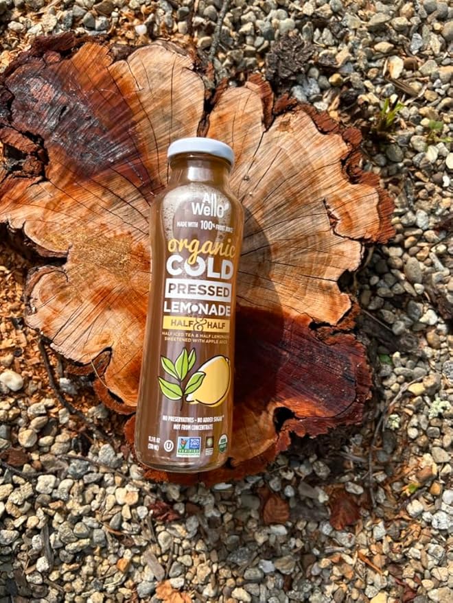 ALLWELLO Organic Cold Pressed Lemonade Gluten Free Non-GMO No Preservatives No Sugar Added (Half Iced Tea Half Lemonade Blend 6 Pack)