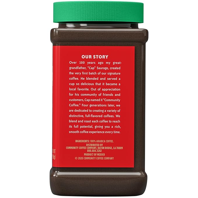 Community Coffee Café Special Decaf Instant Coffee Medium Dark Roast 7 Ounce Jar (Pack of 12)