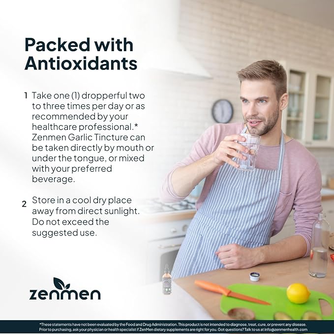 Zenmen Organic Garlic Cloves Extract (Odorless Tincture) - Immune Support Source of Antioxidants - 2.32 oz / 60ml Vegan Manufactured in the USA
