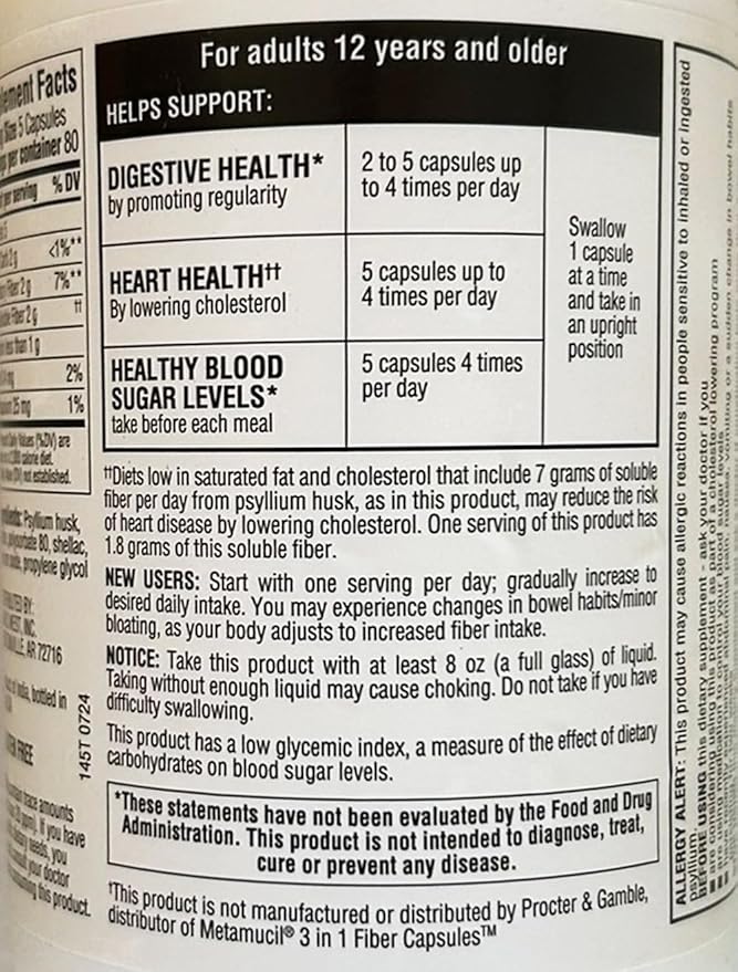 Member's Mark Fiber Capsules 2Pack (400 Count) Psyllium Husk is The #1 Doctor-Recommended Fiber Supplement.