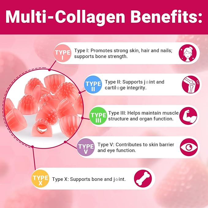 Collagen Gummies for Women Sugar-Free Hydrolyzed Collagen Gummy with Type I II III V X Collagen Peptides Biotin Hyaluronic Acid &amp MultiVitamins Promote Skin/Hair/Nail/Bones 120 Cts