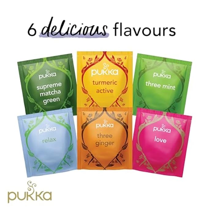Pukka Tea Organic Herbal Tea Sampler For Everyday Wellness Best for Birthdays Anniversaries &amp Holidays Caffeine Free 90 Bags 6 Flavors