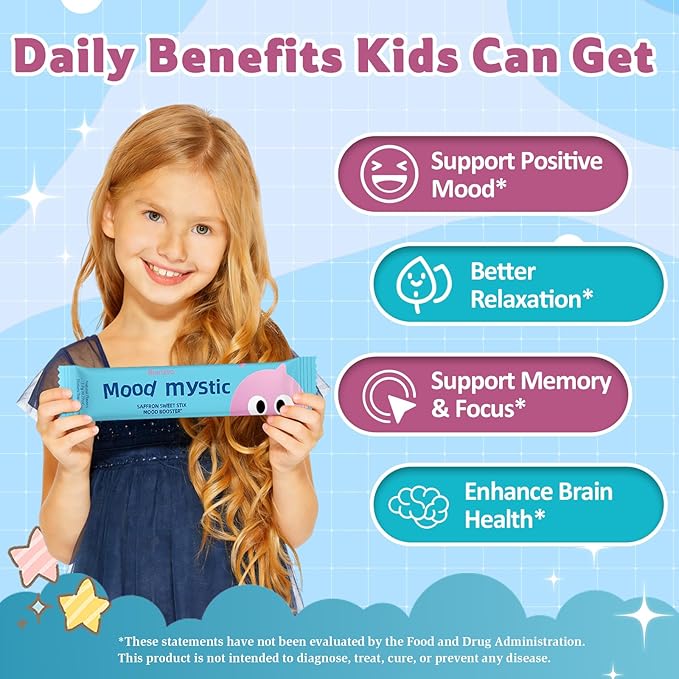 Saffron for Kids - Pixie Drink Mix Saffron Exact with GABA Magnesium &amp Vitamin D3 - Supports Mood Focus &amp Sleep Calms Temper Tantrums Fruit Punch Pixie Drink Sticks Mix for Kids 4+ Sugar-F