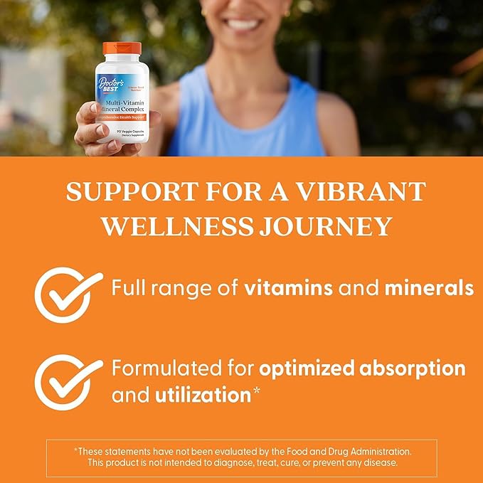 Doctor's Best Multi-Vitamin Mineral Complex - Daily Vegan Multivitamin for Women &amp Men Vitamins A C D3 E K2 Riboflavin &amp Niacin Health Support Supplement for Adults Non-GMO - 90 Veg C