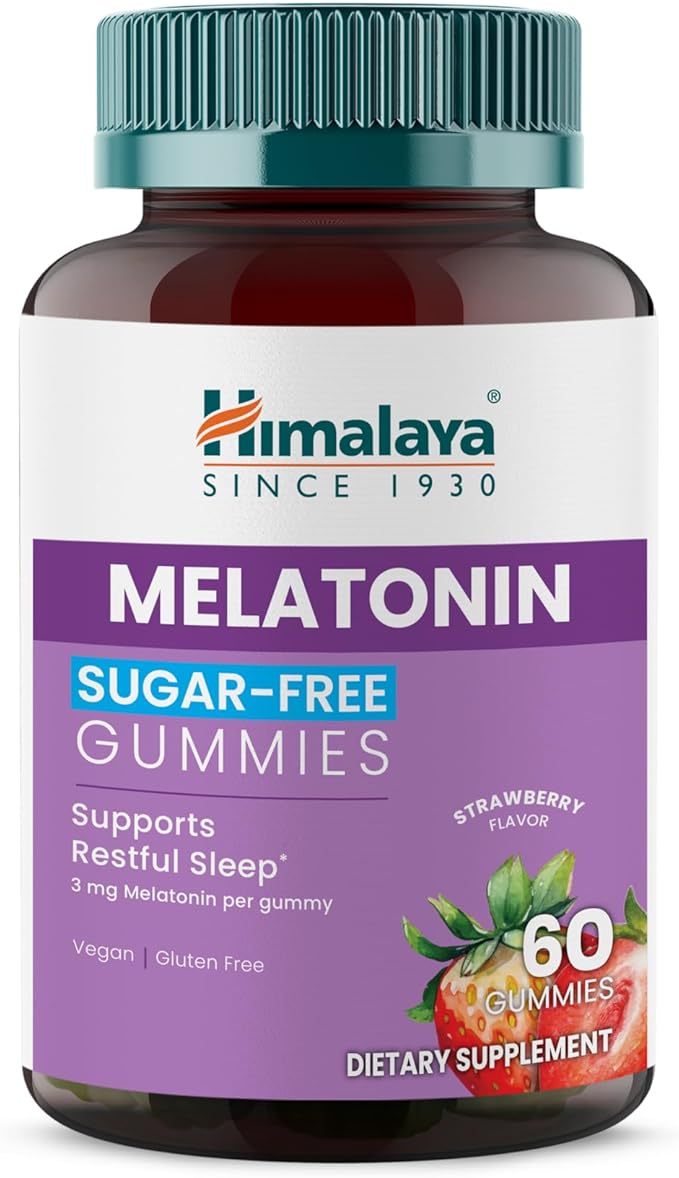 Himalaya Melatonin Sugar-Free Gummies Supports Restful Sleep Vegan Gluten-Free 3 mg Melatonin 60 Gummies
