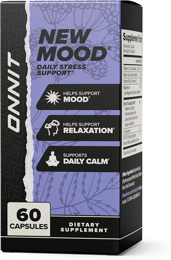 ONNIT New Mood Daily Stress Support Capsules IGEN Non-GMO Tested Sleep and Mood Support Supplement for Men and Women Daily Stress Management Capsules 60 Count