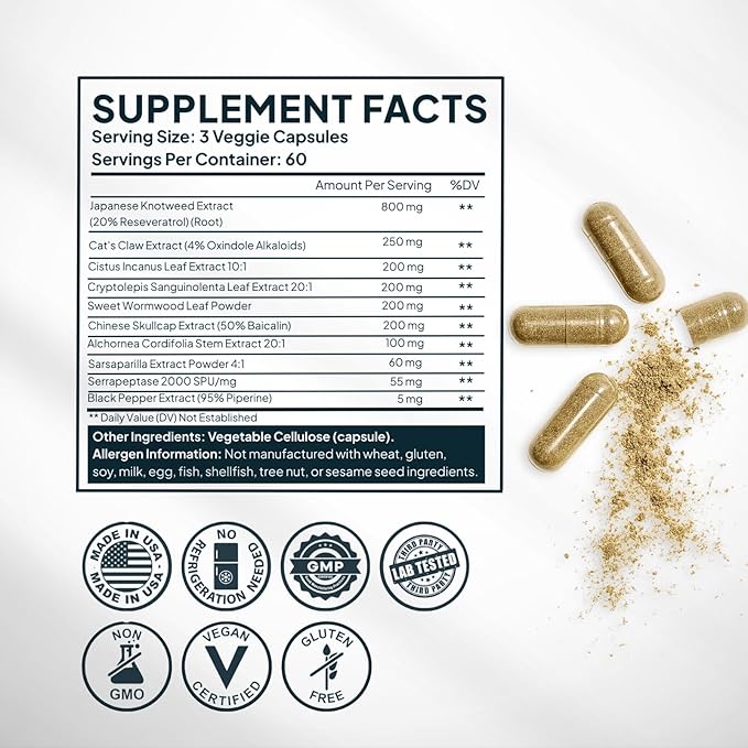 Zenmen Daily Tick Guard Immune Support Supplement - Improved Formula - Japanese Knotweed Cat's Claw Chinese Skullcap Cryptolepis Sanguinolenta Sweet Wormwood - 180 Vegan Capsules Made in The USA