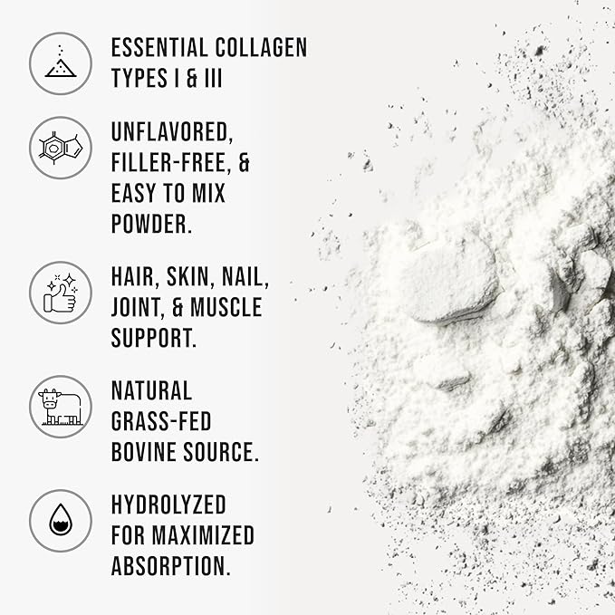 Bovine Collagen Peptides Powder Hydrolyzed Type I &amp III Protein Grass-Fed Pasture-Raised Source Unflavored Collagen Supplement Paleo-Friendly For Active Lifestyles &amp Wellness Non-GMO1.16 lb