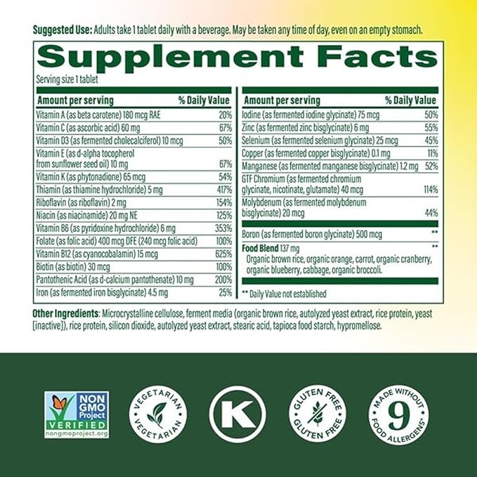 MegaFood One Daily Multivitamin for Women and Men Immune Support Supplement with Real Food Vitamin C &amp Vitamin B Bone Health Cellular Energy Metabolism Vegetarian Non-GMO 60 Tablets