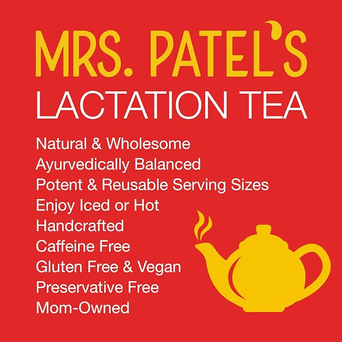 Mrs. Patel's Lactation Tea Chai Spice Blend Rich &amp Sweet For Breastfeeding and Pumping Moms Drink Iced or Hot Loose Leaf Caffeine Free Gluten Free Dairy Free Fenugreek Free (2 Pouches)