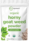 Maximum Strength Organic Pure Horny Goat Weed with Active Icariins for Men and Women 100 Grams Organic Epimedium Powder for Energy and Immune System Booster Filler Free and Vegan Friendly