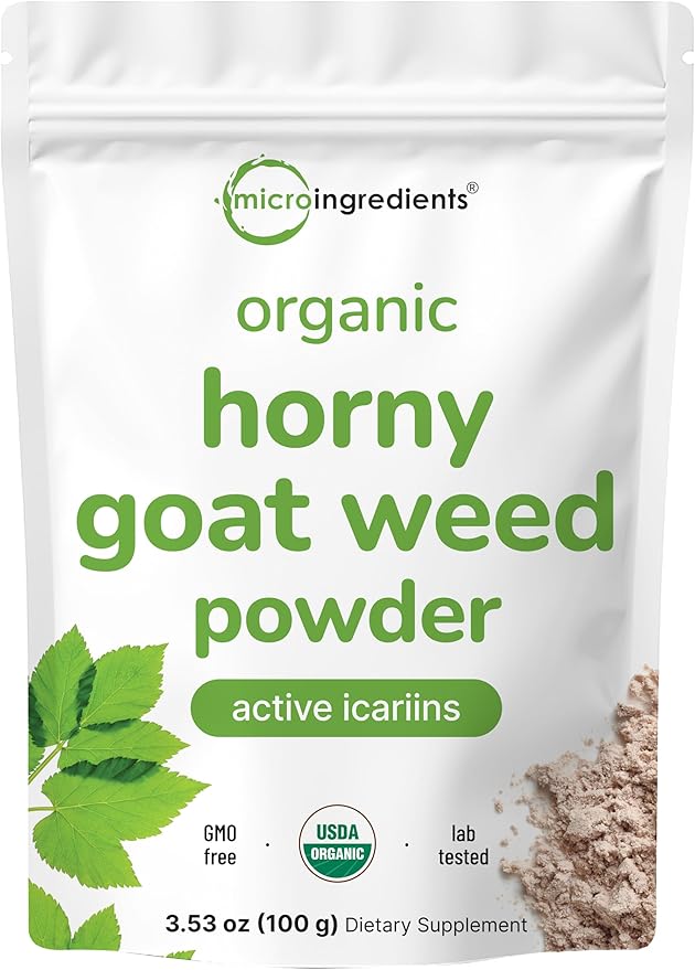 Maximum Strength Organic Pure Horny Goat Weed with Active Icariins for Men and Women 100 Grams Organic Epimedium Powder for Energy and Immune System Booster Filler Free and Vegan Friendly