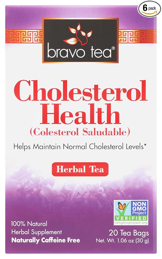 Bravo Tea Cholesterol Health Herbal Tea Naturally Caffeine Free Vegan Friendly Gluten Free &amp Non-GMO 20 Tea Bags (Pack of 6)