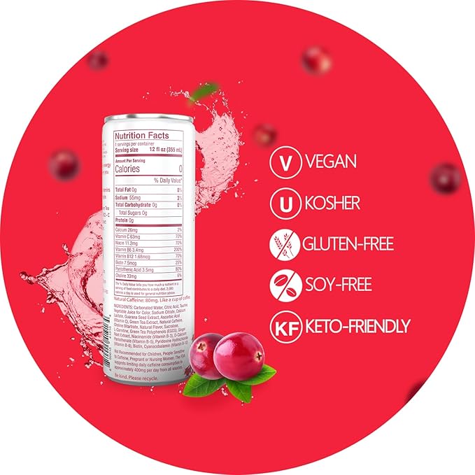 Aspire Cranberry Healthy Energy Drink Natural Caffeine from Green Tea Keto-Friendly Sugar-Free Zero Calories 12 fl oz Cans (Pack of 24)