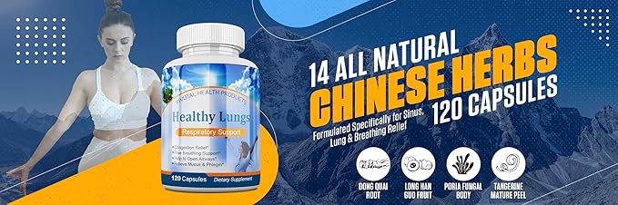 Healthy Lungs 120 Capsules - Improve Lung Function Breathe Better Stop Mucus Phlegm and Allergies Quickly. Get Relief Fast with Healthy Lungs an All Natural Lung Health Supplement