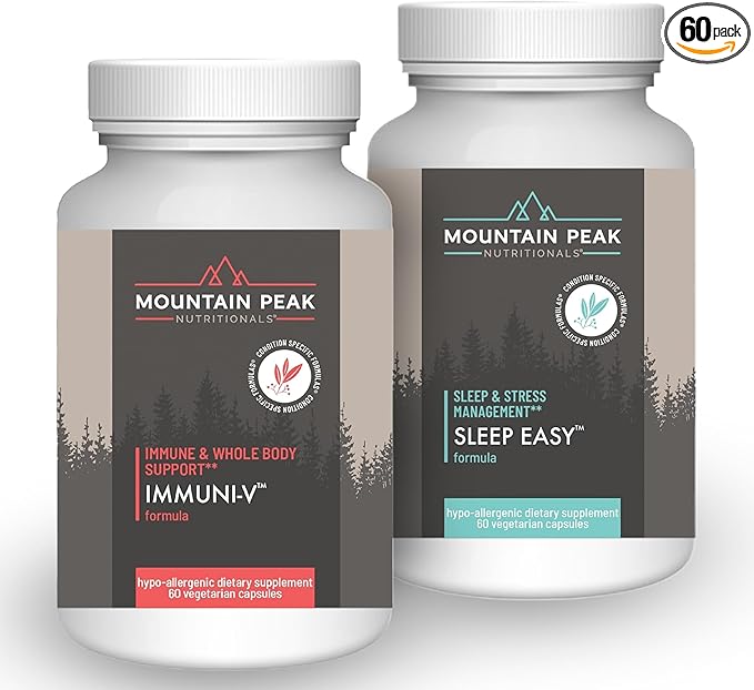 Mountain Peak Nutritionals Immuni-V &amp Sleep Easy Combo Pack - Herbal Supplement Duo with Antioxidants &amp Melatonin - Immune Support &amp Relaxation Formula - 60 Vegetarian Capsules Each