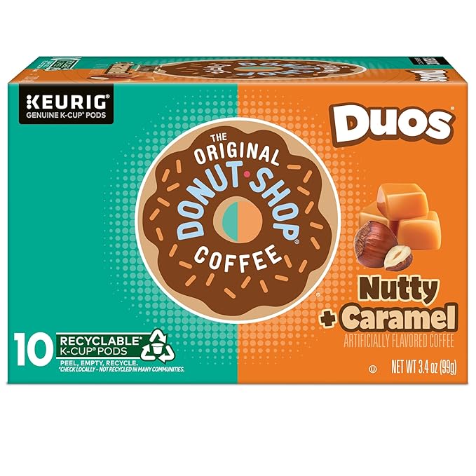 The Original Donut Shop Duos Nutty + Caramel Coffee Keurig Single Serve K-Cup Pods Light Roast Coffee 60 Count (6 Packs of 10)