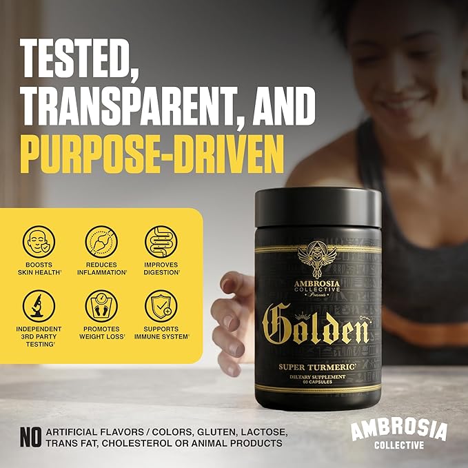 Ambrosia Golden Super Turmeric | Bioavailable Curcumin | Support Healthy Gut &amp Brain Health | Joint Support | 765mg of Active Curcuminoids | 60 Veggie Capsules (30 Day Supply)