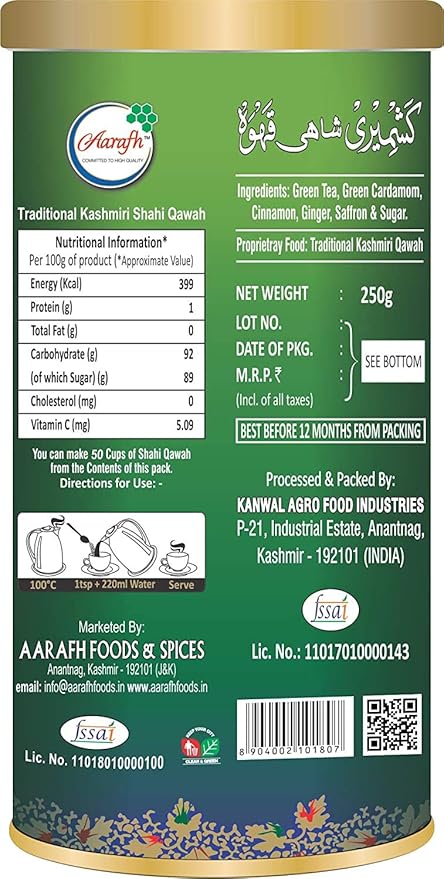 Sattie Dharma Aarafh Shahi Kashmiri Qawah (Kahwa) Tea 500g (250 GMx2) Combo…
