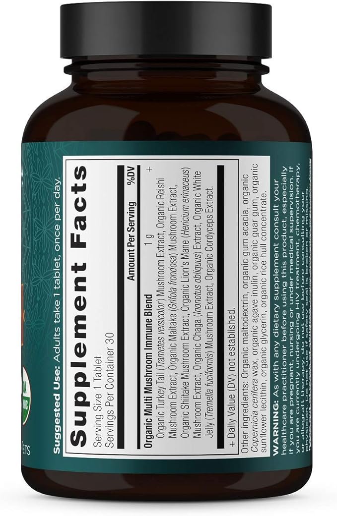 Ancient Nutrition Mushroom Supplement Organic Multi Mushroom Immune Support Tablet Supports Stress Response Gluten Free Paleo and Keto Friendly 30 Count
