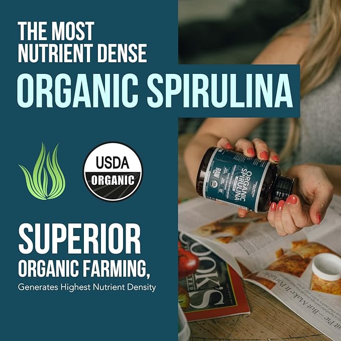 Organic Spirulina Tablets (360 Tablets) - Made with Parry® Spirulina The Best Spirulina in the World Highest Nutrient Density - Non-Irradiated 3 Organic Certifications (90 Servings)