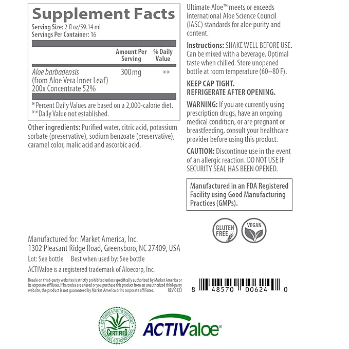 Ultimate Aloe - Aloe Vera Juice for Gut Health Digestive Comfort Immune Support and Nutrient Absorption - 16 Servings (Cranberry and Apple)