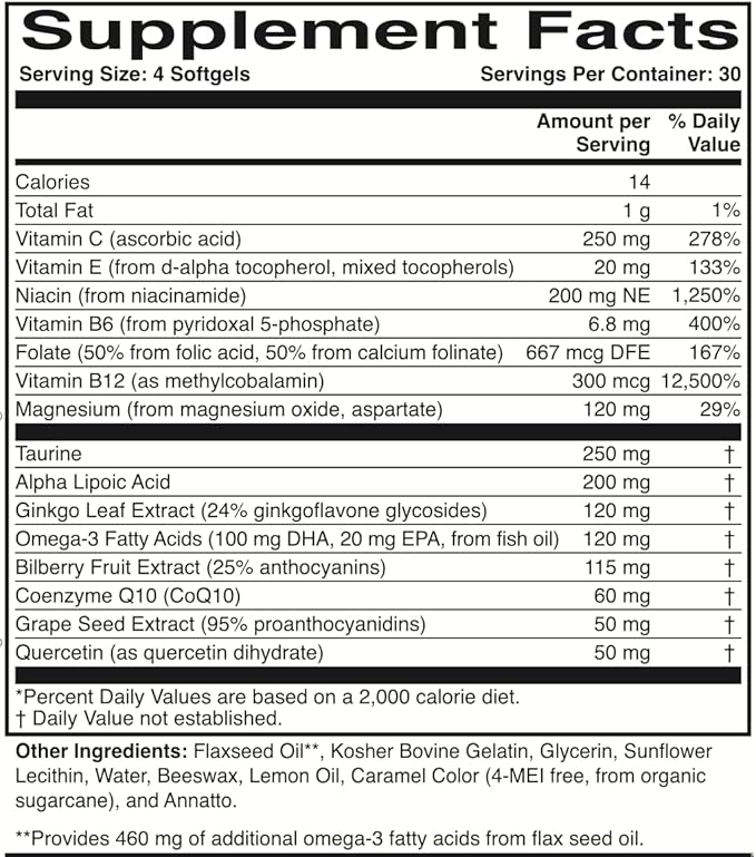 ScienceBased Health Optic Nerve Formula – Clinically Tested Eye Supplement Supports Nerve Function &amp Ocular Circulation – Omega-3s CoQ10 Alpha Lipoic Acid B Vitamins – 30-Day Supply