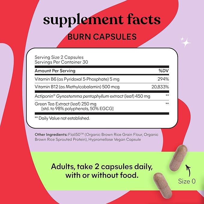 Lemme Burn Belly Fat Capsules Clinically Studied AMPK Metabolic Activator Actiponin Jiaogulan 50% EGCG Green Tea Extract Vitamin B6 Methyl B12 for Men and Women - 60 Count (Pack of 2)