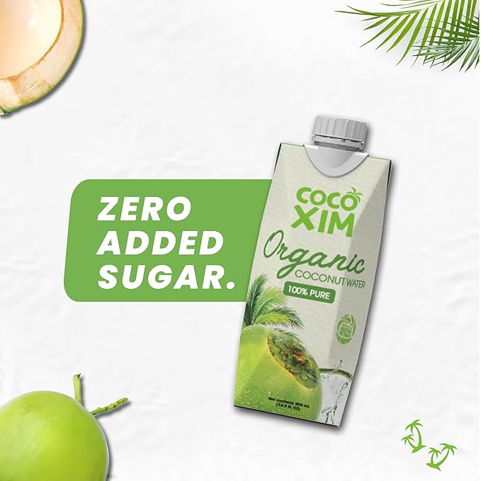 COCOXIM Ready to Drink Organic Coconut Water - 16.9 oz (Pack of 12) | Zero Added Sugar| 100% Natural &amp Fresh with Electrolytes &amp Nutrients | Halal &amp Kosher Certified | Alternative to Soda