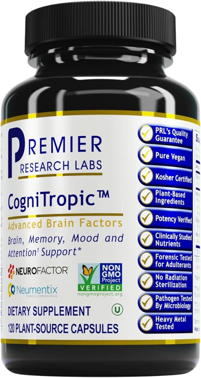 Premier Research Labs Cognitropic - Brain Supplements for Memory and Focus Focus Supplement Brain and Memory Power Boost Clarity Vitamins for Brain Memory Support - 120 Vegetarian Capsules