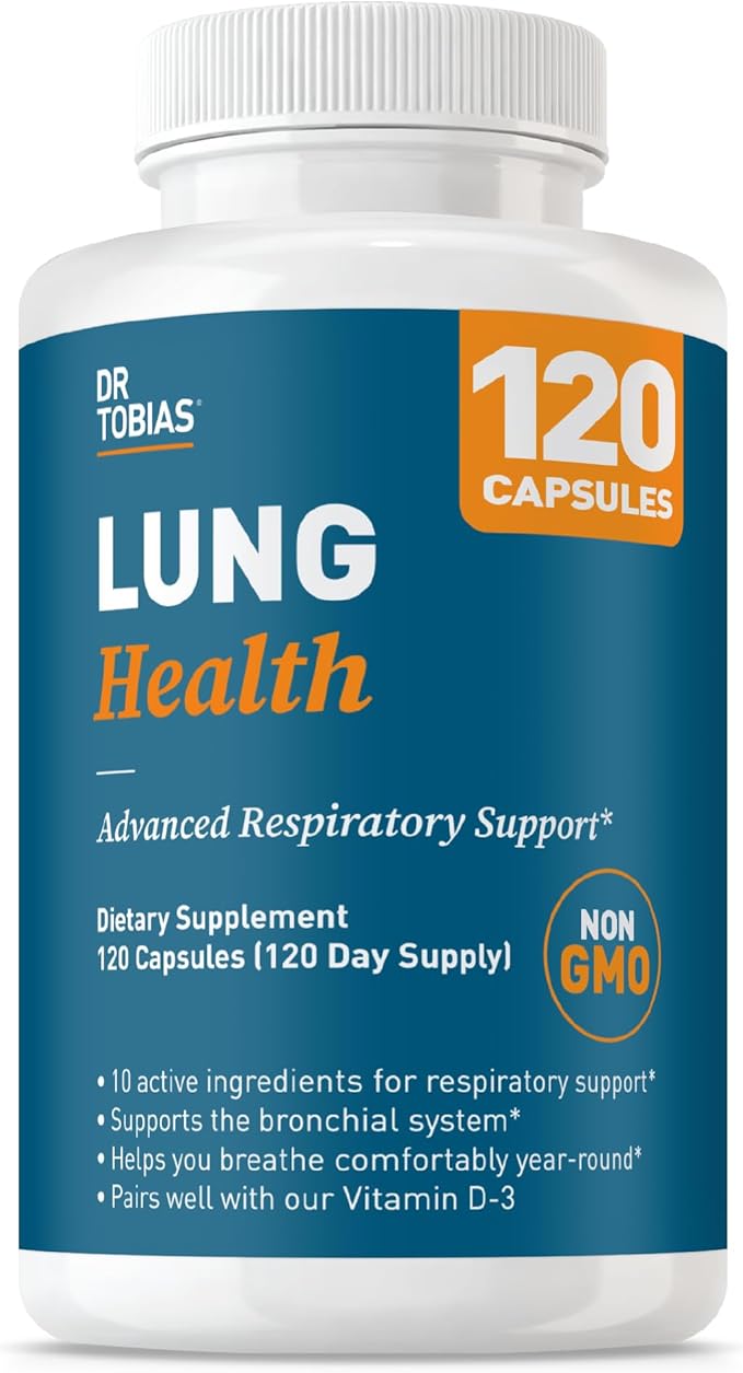 Dr. Tobias Lung Health - Lung Support Supplement with Vitamin C Butterbur Quercetin &amp Bromelain | Lung Cleanse &amp Detox Formula for Bronchial &amp Respiratory System Non-GMO (120 Capsules 1