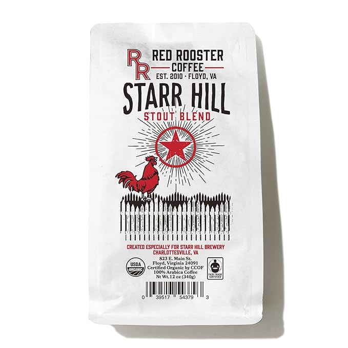 Red Rooster Coffee Organic Starr Hill Stout Coffee – Medium-Dark Roast Whole Bean – Notes of Dark Chocolate Praline &amp Citrus – 2LB – USDA Organic Fair Trade